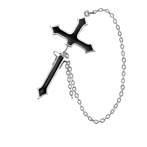 Alchemy Gothic Black Impalare Cross Single Earring New - Picture 2 of 4